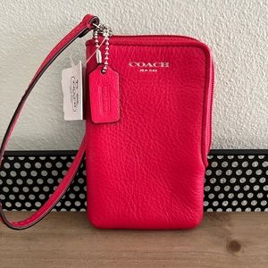 COACH Legacy Leather Universal Case Wristlet - Pink Scarlet